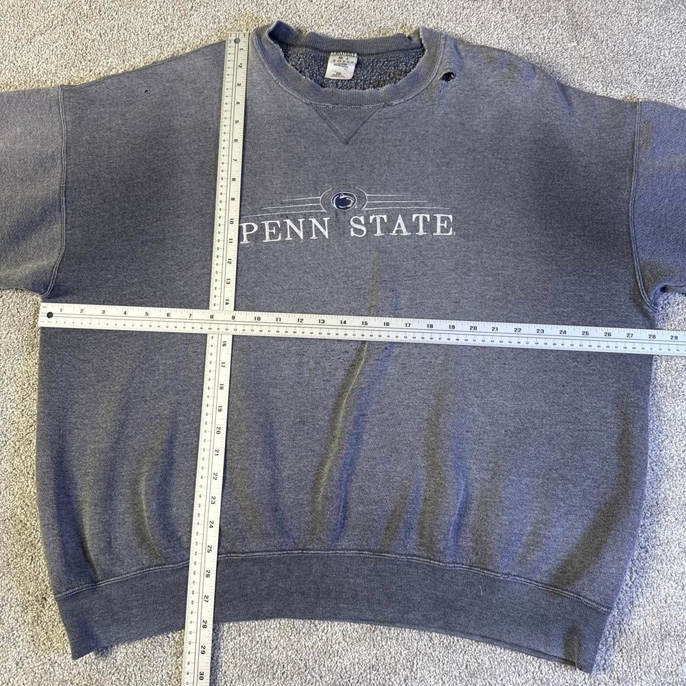 Vintage 90s Penn State Crewneck Sweatshirt Gray Distressed Soffe 2X USA - Picture 3 of 7